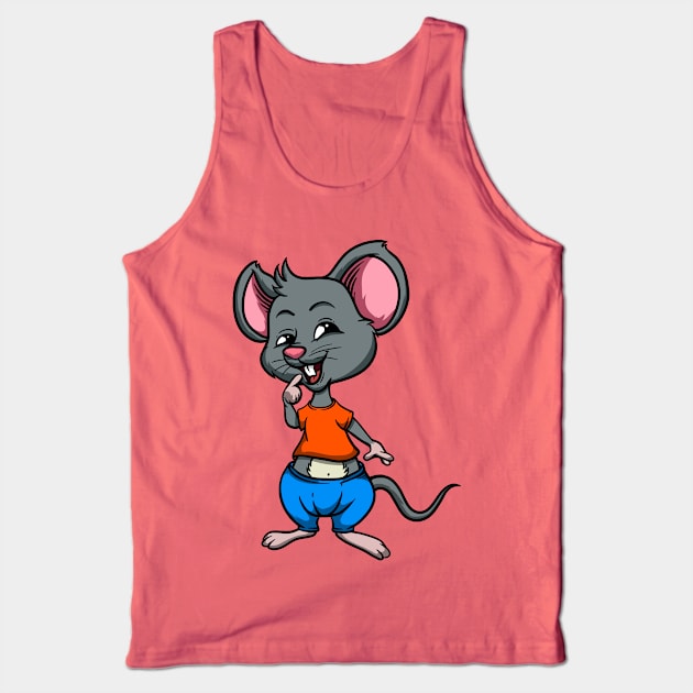 Cute Anthropomorphic Human-like Cartoon Character Mouse in Clothes Tank Top by Sticker Steve